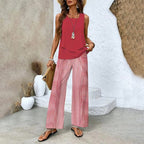 🌺 Women's Trendy Print 2-Piece Outfit – Sleeveless Top & Pants Combo!