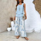 🌺 Women's Trendy Print 2-Piece Outfit – Sleeveless Top & Pants Combo!