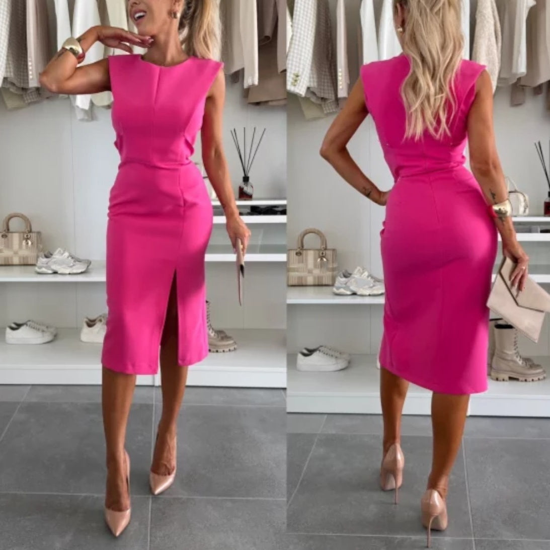 Women's Sleeveless Bodycon Dress with Slit