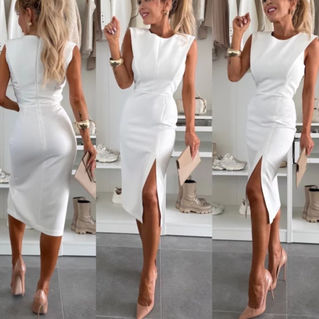 Women's Sleeveless Bodycon Dress with Slit