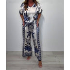 💜 LAST DAY PROMOTION - 50%OFF💜Women's Casual V-Neck Short Sleeve Top Wide Leg Pants Set