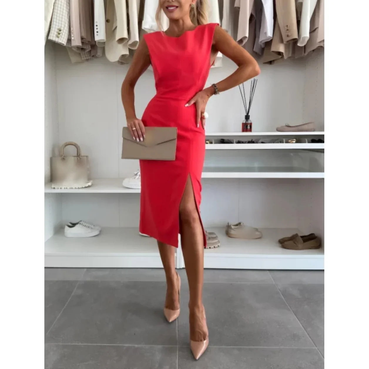 Women's Sleeveless Bodycon Dress with Slit