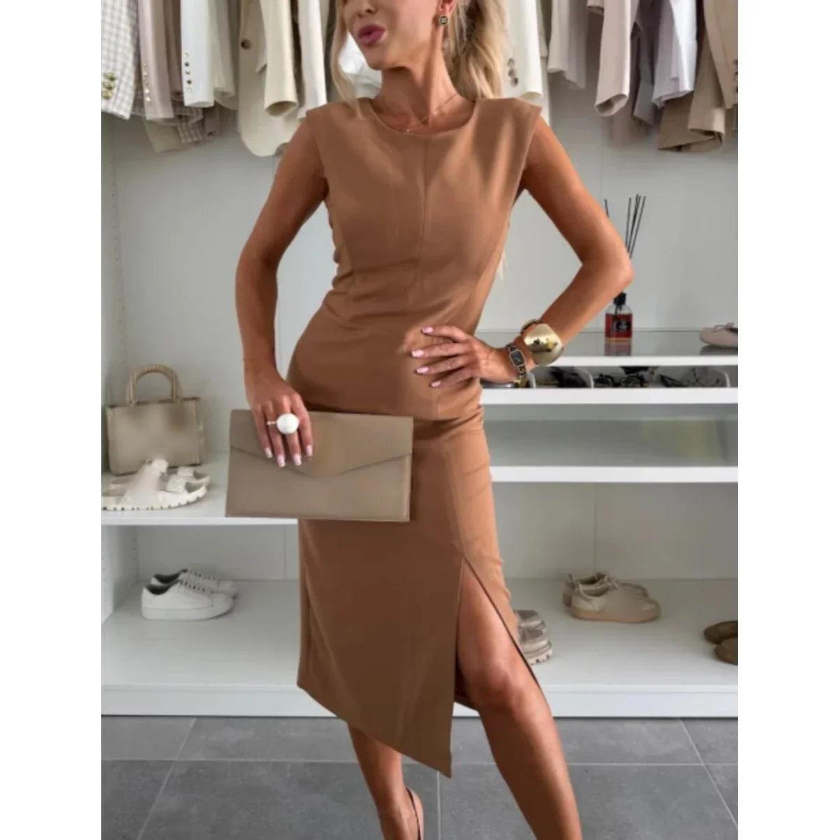 Women's Sleeveless Bodycon Dress with Slit