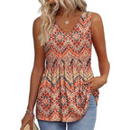 💜LAST DAY PROMOTION - 49%OFF💜Women's Print Flowy Sleeveless V Neck Peplum Tank Tops
