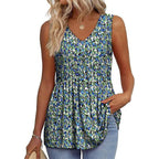 💜LAST DAY PROMOTION - 49%OFF💜Women's Print Flowy Sleeveless V Neck Peplum Tank Tops