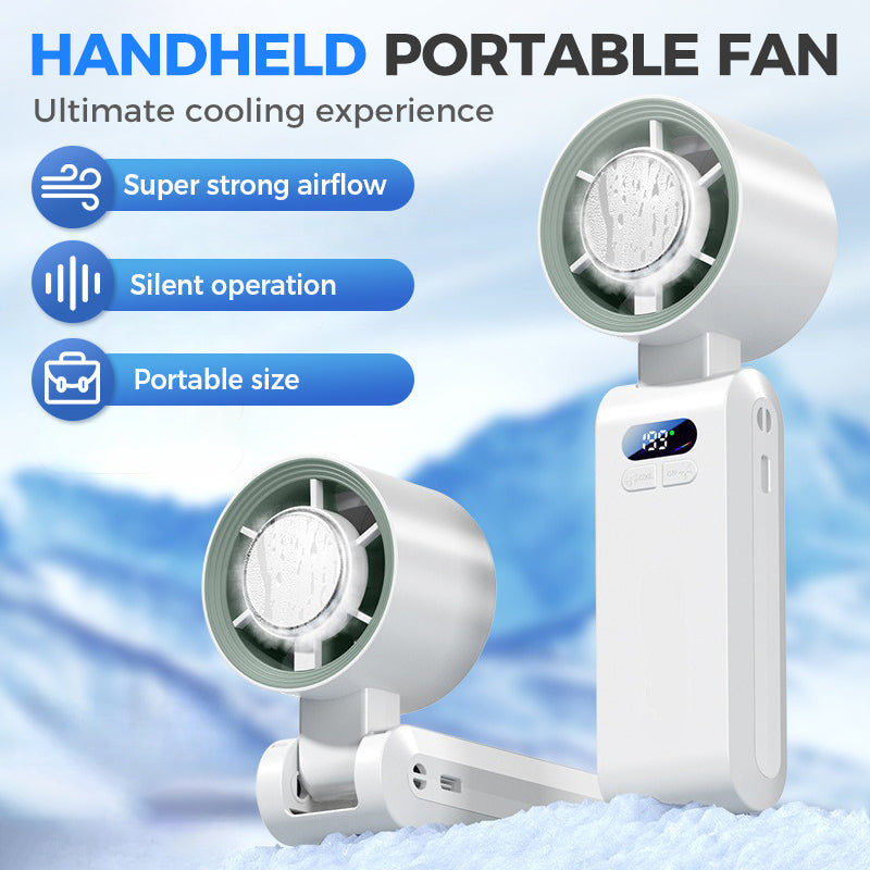 ❄️💨40% OFF Handheld Portable Fan with Ice Cooler⚡🥶 Personal Misting Fan for Outdoor Sports. Travel & Gym | Rechargeable. 3 Speeds. Instant Cooling Relief