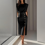 👗 50% OFF NOW! 💃 Slit Midi Skirt – Draped Fabric with a Slight Waist Tuck. Elegant & Versatile ✨