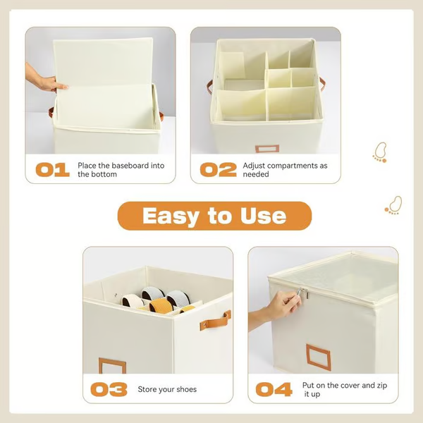 📢📢50% OFF !!!⏰ Fabric Shoe Organizer Storage Box👟– Foldable Design. Large Capacity. Dustproof & Breathable. Space-Saving for Closet & Bedroom 🧺