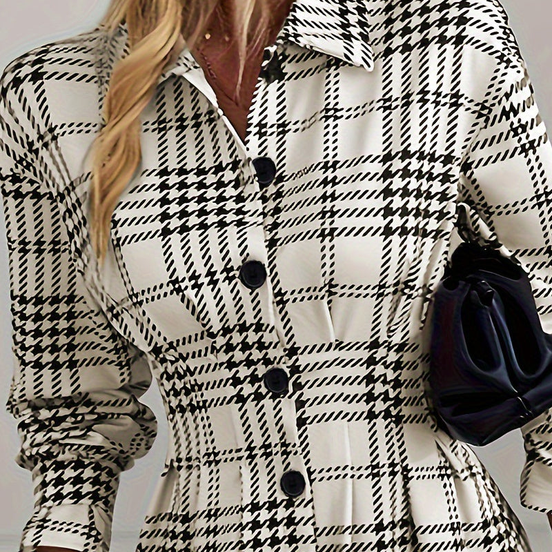 Women's Graceful Plaid A-Line Shirt Dress