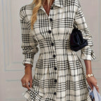 Women's Graceful Plaid A-Line Shirt Dress