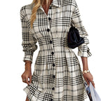 Women's Graceful Plaid A-Line Shirt Dress