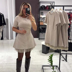 🔥Hot Sale Offers-Women's Sparkling Lace Trim Short-Sleeve Mini Dress | Elegant & Shimmering