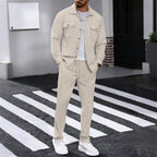 🔥 Men's Waffle Button-Up Jacket & Trousers Set – Breathable Waffle Knit. Relaxed Fit & Effortless Casual Style 👕👖