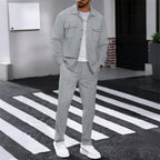 🔥 Men's Waffle Button-Up Jacket & Trousers Set – Breathable Waffle Knit. Relaxed Fit & Effortless Casual Style 👕👖