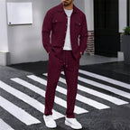🔥 Men's Waffle Button-Up Jacket & Trousers Set – Breathable Waffle Knit. Relaxed Fit & Effortless Casual Style 👕👖