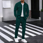 🔥 Men's Waffle Button-Up Jacket & Trousers Set – Breathable Waffle Knit. Relaxed Fit & Effortless Casual Style 👕👖