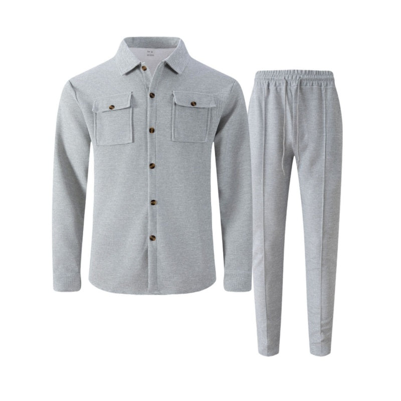 🔥 Men's Waffle Button-Up Jacket & Trousers Set – Breathable Waffle Knit. Relaxed Fit & Effortless Casual Style 👕👖