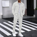 🔥 Men's Waffle Button-Up Jacket & Trousers Set – Breathable Waffle Knit. Relaxed Fit & Effortless Casual Style 👕👖