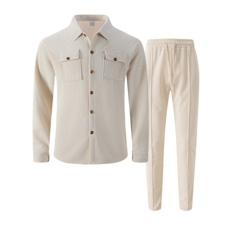 🔥 Men's Waffle Button-Up Jacket & Trousers Set – Breathable Waffle Knit. Relaxed Fit & Effortless Casual Style 👕👖