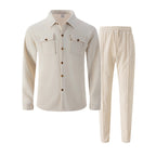 🔥 Men's Waffle Button-Up Jacket & Trousers Set – Breathable Waffle Knit. Relaxed Fit & Effortless Casual Style 👕👖