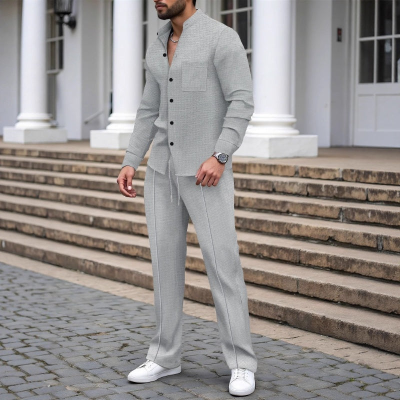 ⏳Time-Limited Special⏰Men's Casual Waffle Shirt Pants 2-Piece Set