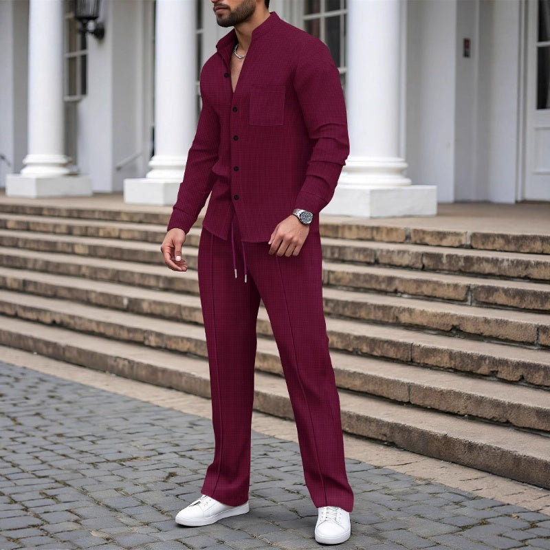 ⏳Time-Limited Special⏰Men's Casual Waffle Shirt Pants 2-Piece Set