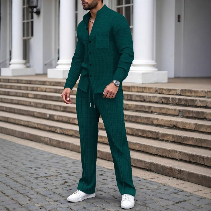⏳Time-Limited Special⏰Men's Casual Waffle Shirt Pants 2-Piece Set