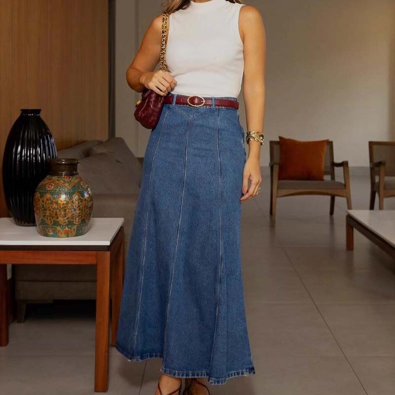 👗40% OFF NOW! ✨ Women's High-Waist A-Line Denim Maxi Skirt – Flattering Fit. Stretchy Comfort & Versatile Style 👖
