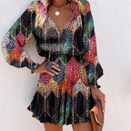 Women's V-Neck Long Sleeve Ruffle Hem Mini Dress