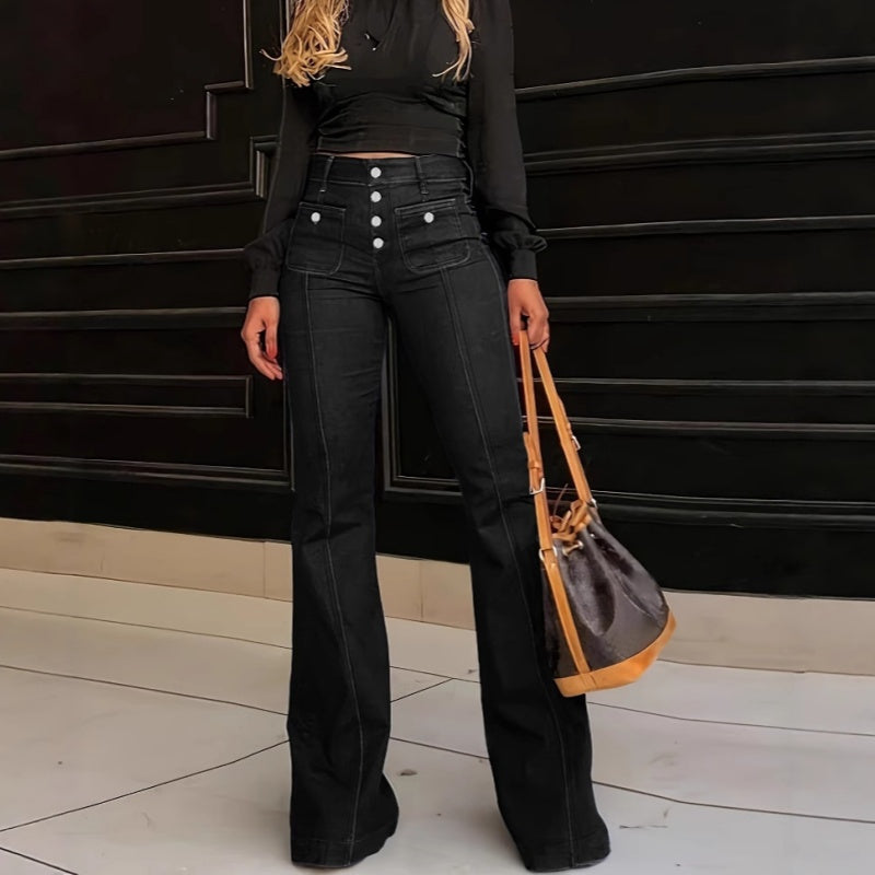 Women's Fashionable High-Waisted Flared Jeans