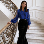 V-Neck Top with Sheer Sequin Sleeves
