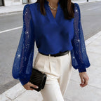 V-Neck Top with Sheer Sequin Sleeves