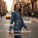 ⏳Limited-time 50% off⏰Women's Ruffle Trim Open-Front Denim Jacket🧥