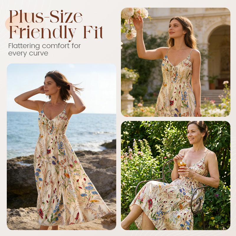 👗New arrival 40% OFF!🥰Plus Size Floral Print Spaghetti Strap Midi Dress