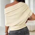👚 Women's Asymmetrical Off-Shoulder Batwing Top – Chic Drama & Soft Comfort 🦇✨