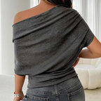 👚 Women's Asymmetrical Off-Shoulder Batwing Top – Chic Drama & Soft Comfort 🦇✨