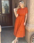 🌷Early Summer Sale-50% Off🌸2026 Summer Casual Floral Print Short Flutter Sleeve Crew Neck Smocked High Waist Flowy Maxi Dress