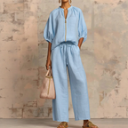 👚 40% OFF! 👖 Women's Solid Color 2-Piece Tracksuit – Puff Sleeve. Wide Leg. Zipper Detail ✨