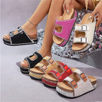 Double Buckle Cork Slide Sandals – Sparkling. Comfy & Effortlessly Chic – Perfect for Summer & Beach ✨