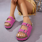 Double Buckle Cork Slide Sandals – Sparkling. Comfy & Effortlessly Chic – Perfect for Summer & Beach ✨