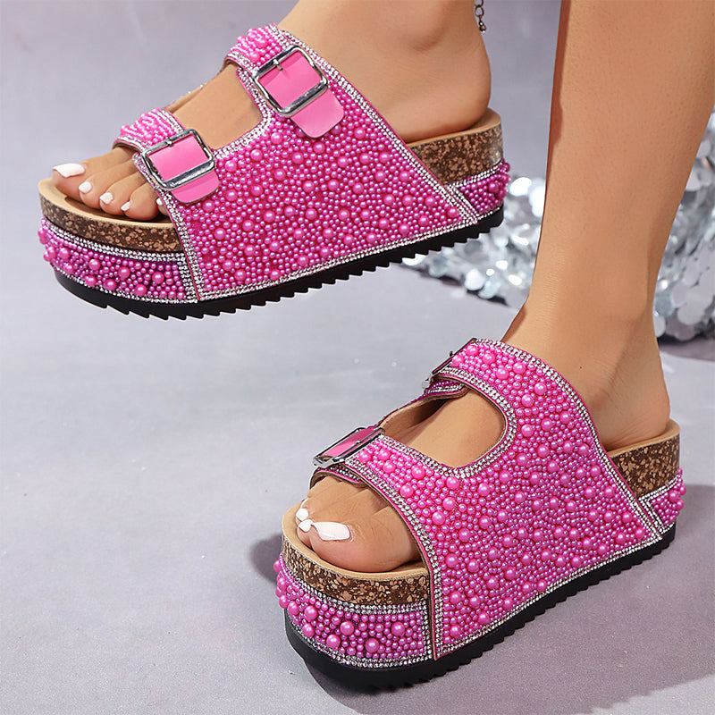 Double Buckle Cork Slide Sandals – Sparkling. Comfy & Effortlessly Chic – Perfect for Summer & Beach ✨