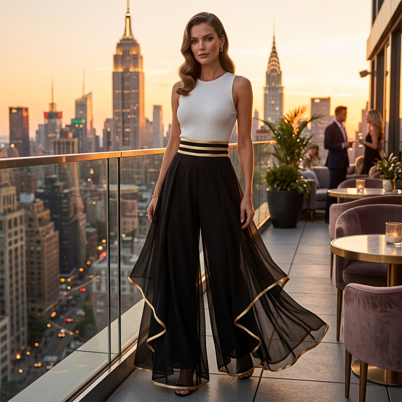 👖 40% OFF! ✨ Women's Wide-Leg Pants – Flowy. Gold Trim. Elegant. Versatile 🍂