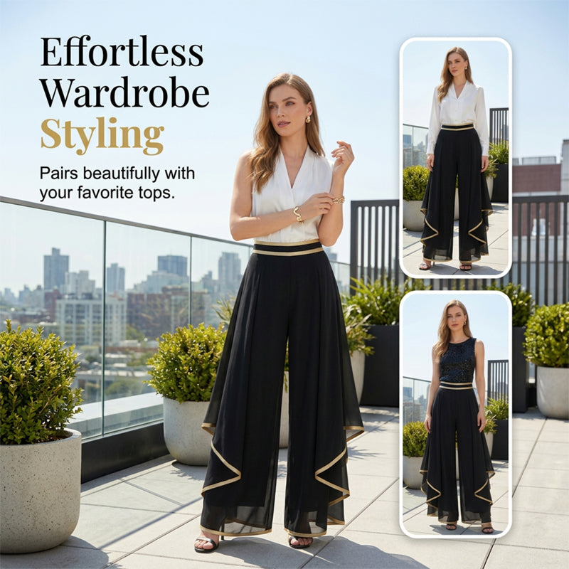 👖 40% OFF! ✨ Women's Wide-Leg Pants – Flowy. Gold Trim. Elegant. Versatile 🍂