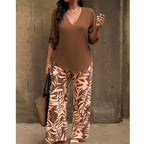 📢📢50% OFF !! ⏰Women's V-Neck Blouse & Printed Wide-Leg Pants Set