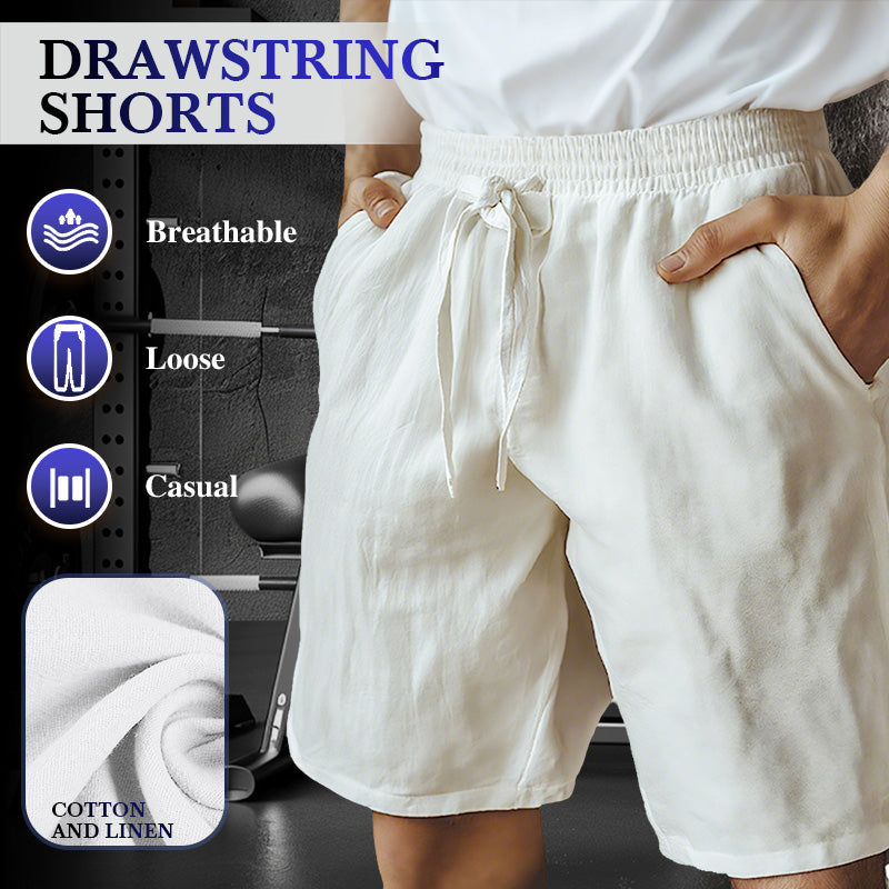 (S-3XL)🌿Men's Elastic Drawstring Solid Cotton Linen Shorts