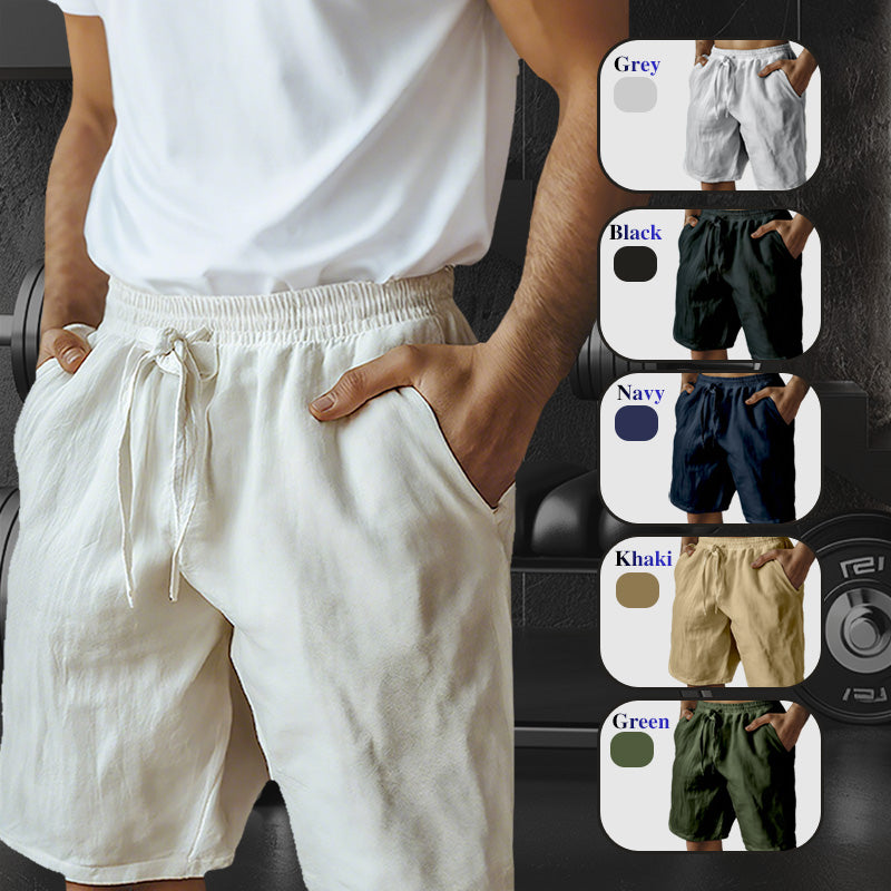 (S-3XL)🌿Men's Elastic Drawstring Solid Cotton Linen Shorts