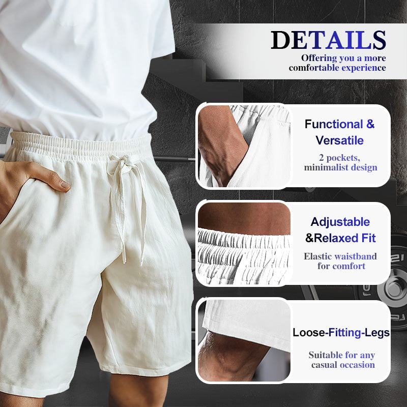 (S-3XL)🌿Men's Elastic Drawstring Solid Cotton Linen Shorts