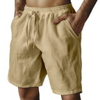 (S-3XL)🌿Men's Elastic Drawstring Solid Cotton Linen Shorts