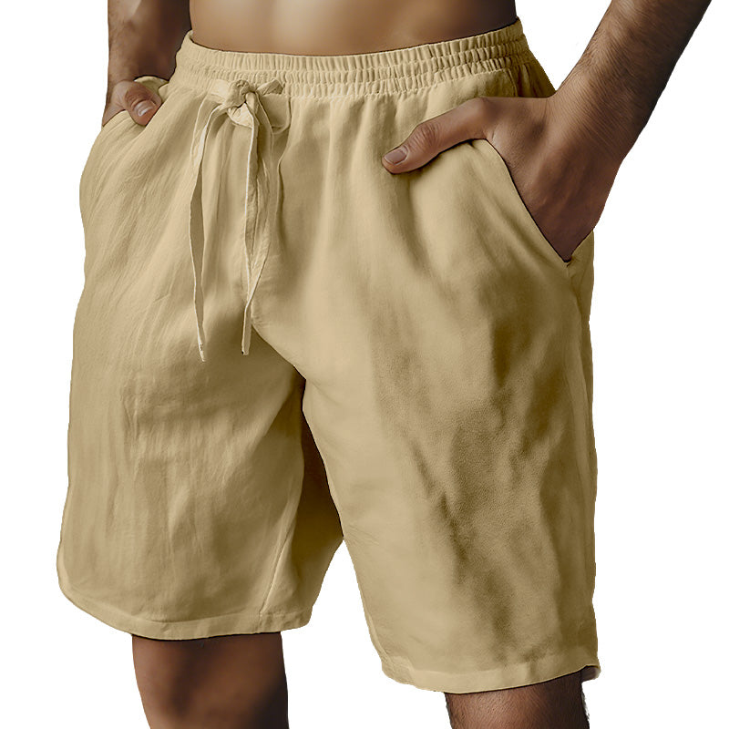 (S-3XL)🌿Men's Elastic Drawstring Solid Cotton Linen Shorts