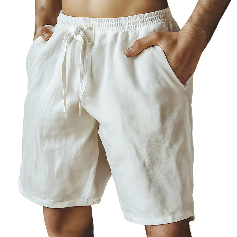 (S-3XL)🌿Men's Elastic Drawstring Solid Cotton Linen Shorts